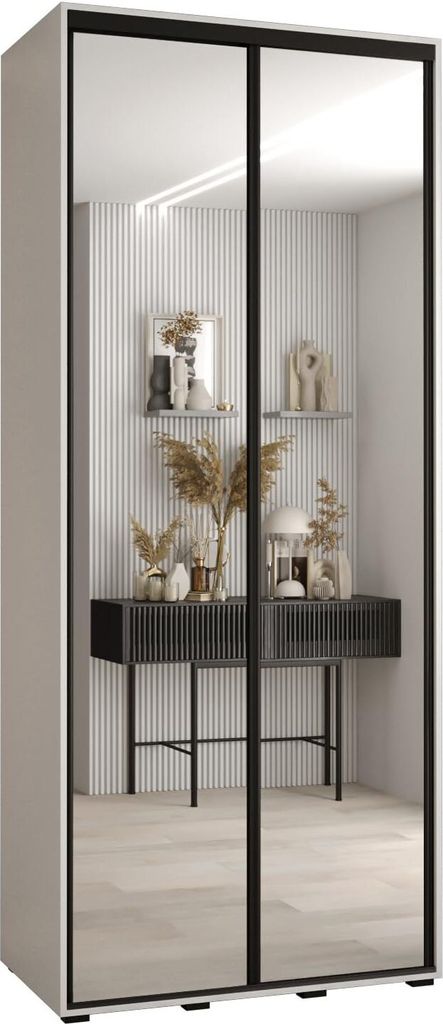 MEBLE KRYSPOL Cannes 2 Schrank mit 2 Schiebetüren - 205,2x110x60 cm - Weiß Weiß Schwarz