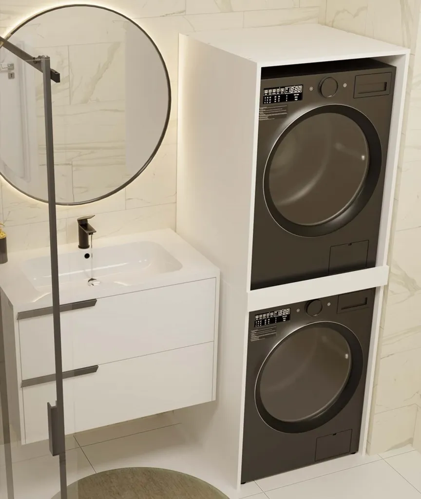Meuble superposition lave-linge sèche-linge MARGO blanc mat