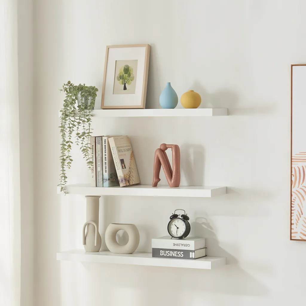 Étagère Murale 80 cm Stranda Set de 3 Blanc avec Fixation Invisible