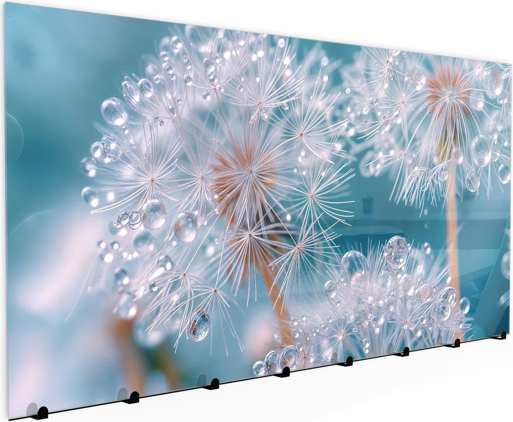 Wandgarderobe mit Magnetwand & Memoboard aus Glas Wassertropfen Pusteblume