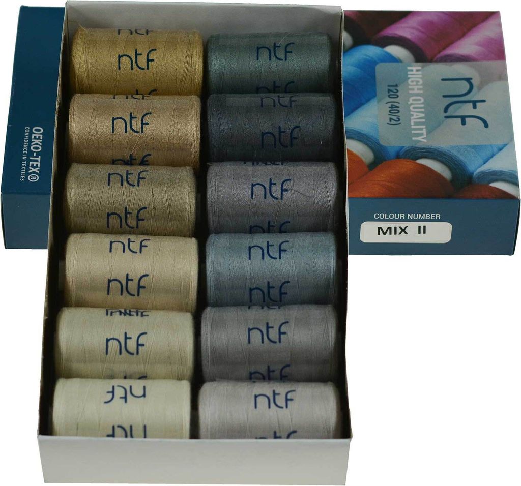 12 Spulen 40/2 Nähgarn Polyester 120er á 1000m Allesnäher Sortiment Farbwahl, Farbe:Farbmix 2