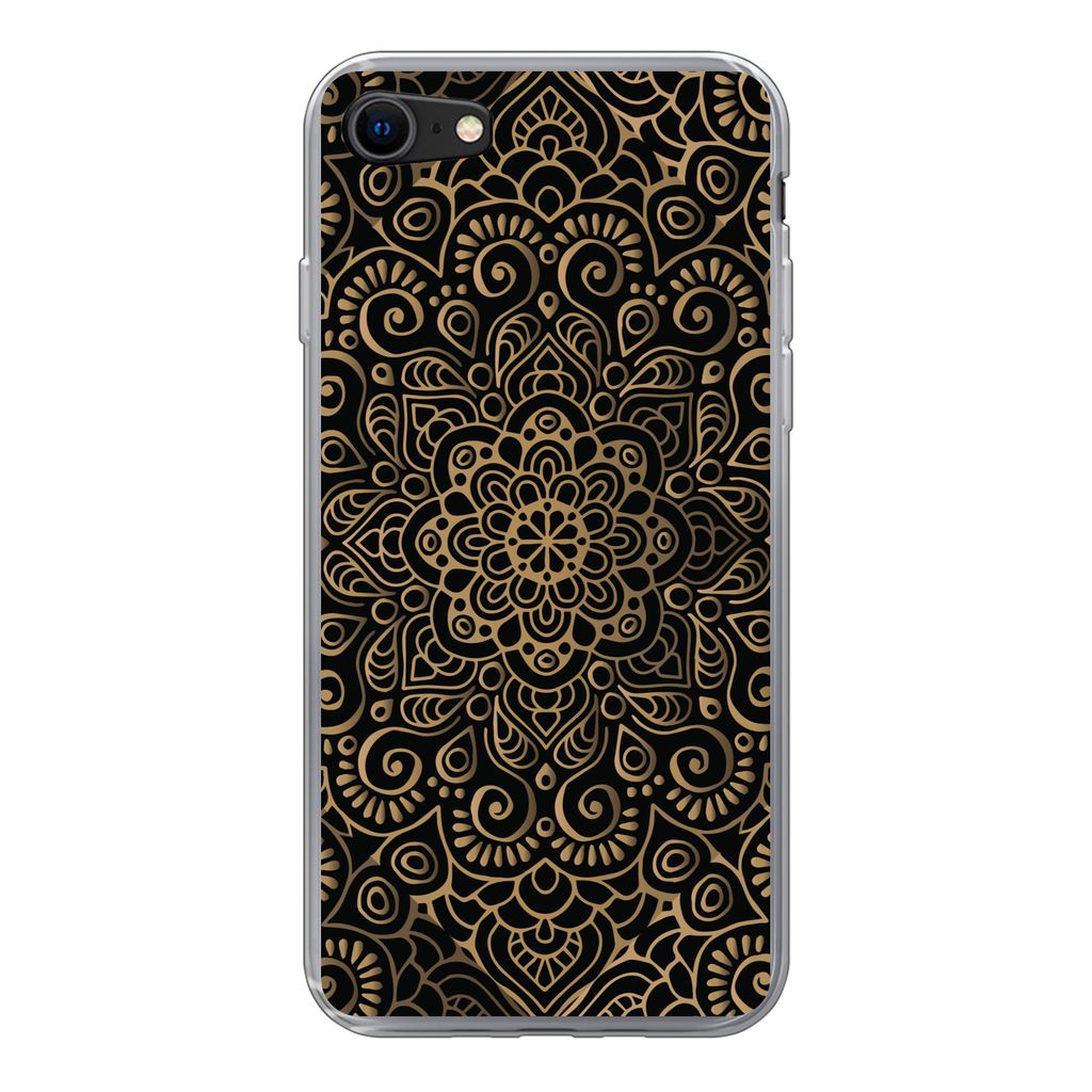 MuchoWow Handyhülle Schutzhülle Hülle für iPhone 7 Goldenes Muster auf schwarzem Hintergrund Silikon Softcase Handy Hülle - Kartenhalter