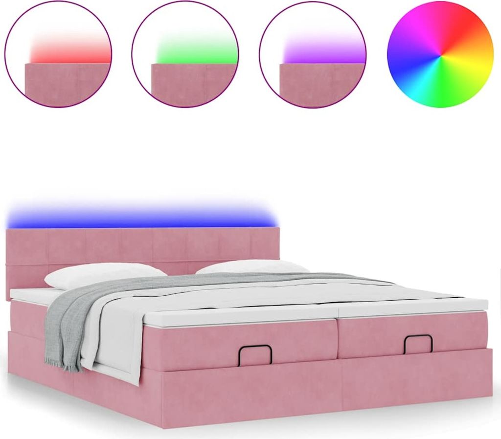 Ottoman-Bett mit Matratzen & LEDs Rosa 160x200 cm Samt