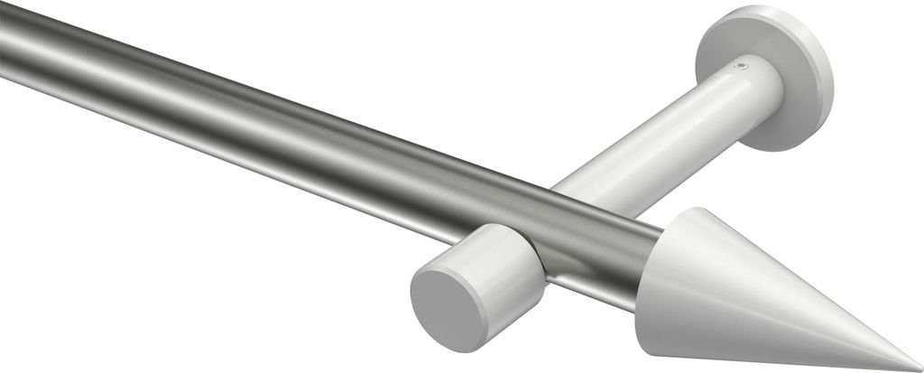 Interdeco Gardinenstange / Vorhangstange Edelstahl-Optik / Weiß, Typ Prestige Savio (Kegel) ohne Ringe, 20 mm Ø 1-läufig, 100 cm