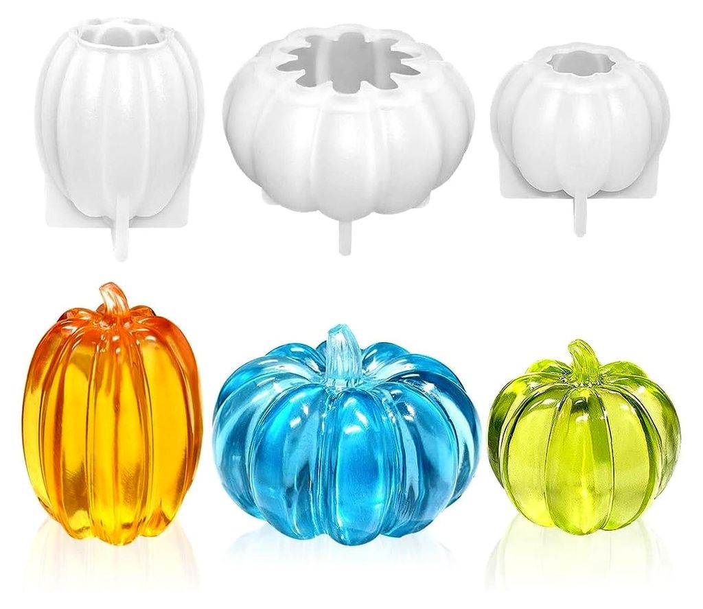 3er Set Kürbis Silikonformen für DIY, 3D Halloween Kerzenformen, Silikon Gießformen für Duftkerzen, Seifen und Handwerk, Herbst- und Thanksgivi...