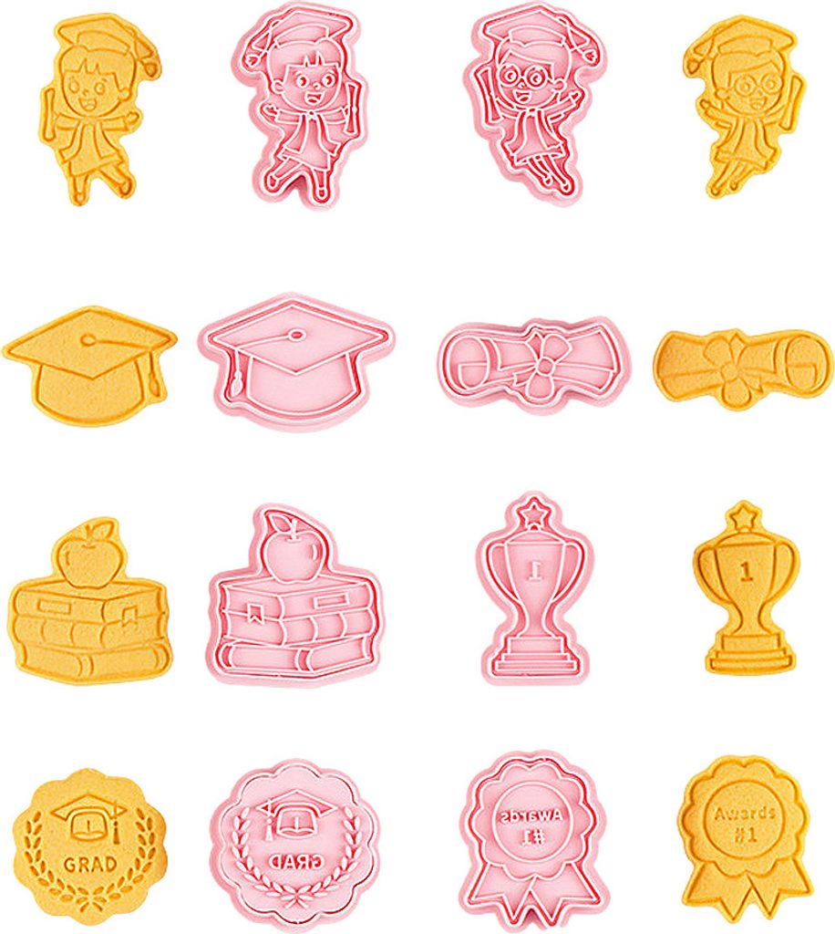 CANDeal 8-teiliges Keksausstecher-Set Zum Abschluss, Keksstempel, Keks-Sandwich-Ausdrücker, Broschüre, Abschlusskappe, Talar, Diplom, Absolvent, ...