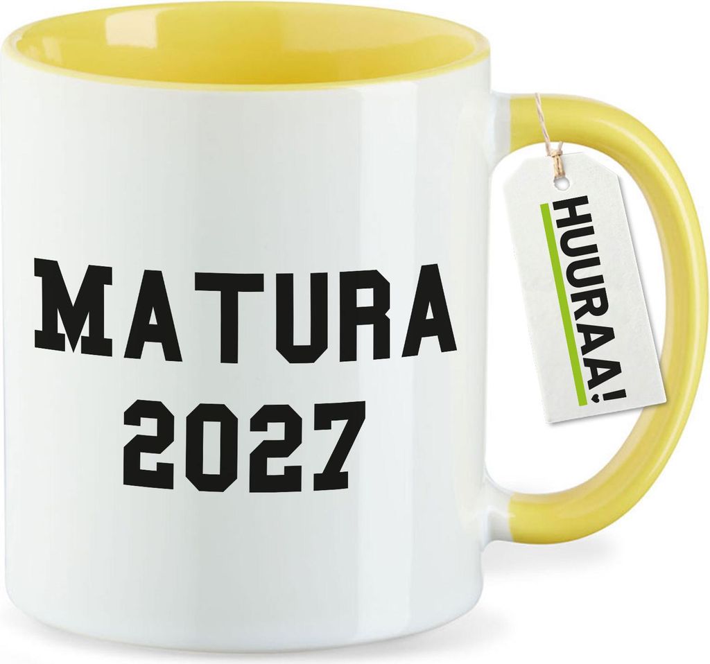 Huuraa Kaffeetasse Matura 2027 Abschluss Österreich / Schweiz 330ml Gelb Keramik Kaffeebecher Geschenkidee