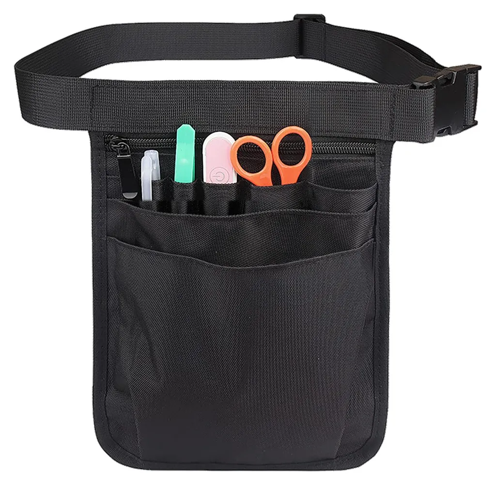 Sac banane infirmière noir réglable avec compartiments pour ciseaux