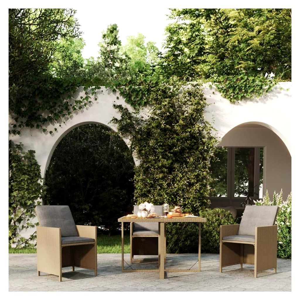 Gartentisch für den Außenbereich, Beige, 109 x 107 x 74 cm, Polyrattan & Massivholz, Akazie