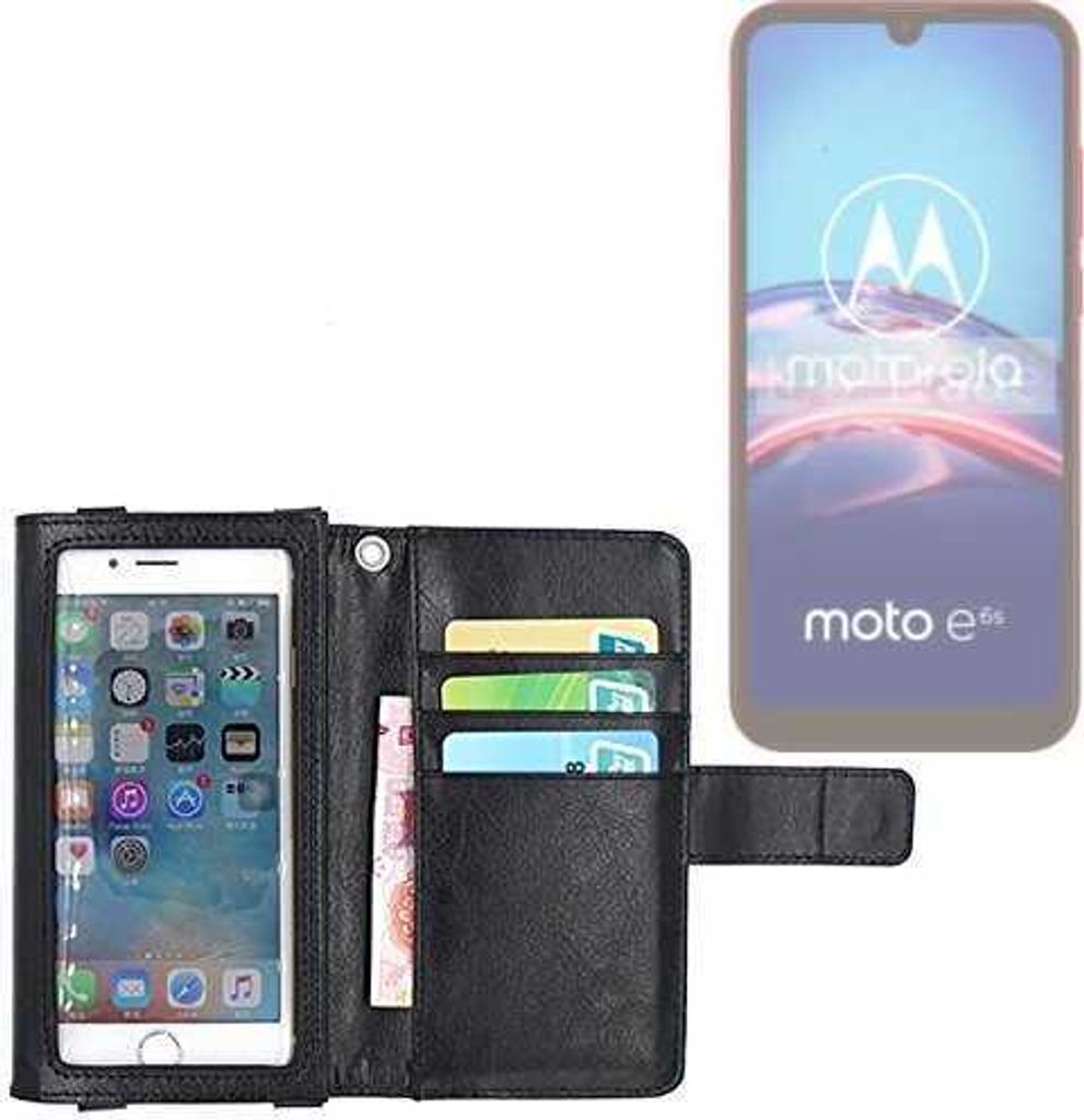 K-S-Trade Handy Hülle Schutz Hülle Kompatibel mit Motorola E6s Case mit Displayschutz / Schutzfolie Flip Cover Wallet case Etui Hülle schwarz