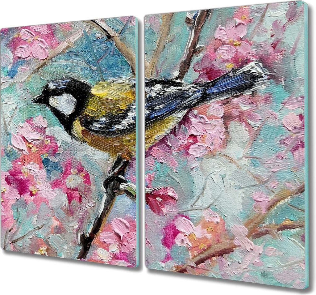Coloray Schneidebrett Herdabdeckplatte 2x30x52 cm Kochplattenabdeckung Hackbrett Küchenbrett - Blumen Tier Vogel