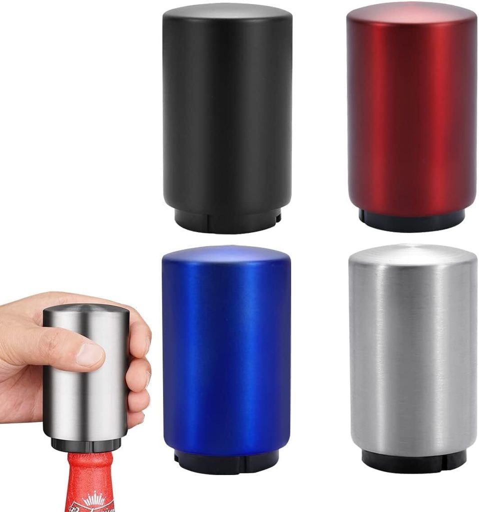 4 Stück Automatischer Flaschenöffner, Kapselheber Flaschenöffner, Flaschenöffner Edelstahl, Push-Down-Öffner Wein, Bier, Limonade