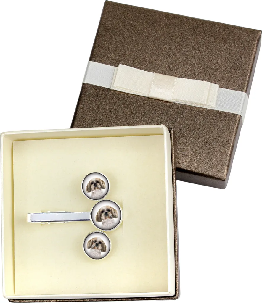 Kit Accessori Abiti Uomo Shih Tzu - Gemelli e Clip Cravatta Anallergici