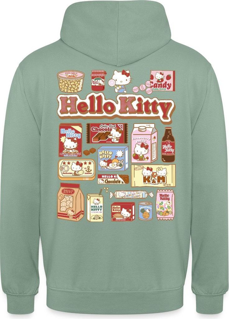 Spreadshirt Hello Kitty Snack Collage Uni Hoodie, XL, Graugrün
