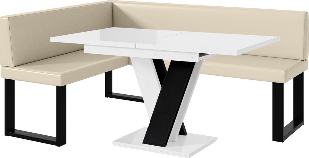 MEBLINI Eckbank für Esszimmer mit ausziehbarem Tisch - Küchenbank - Essecke - Sitzecke Küche - TONI - U-Beine 128x168x87cm Links - Creme Kunstle...