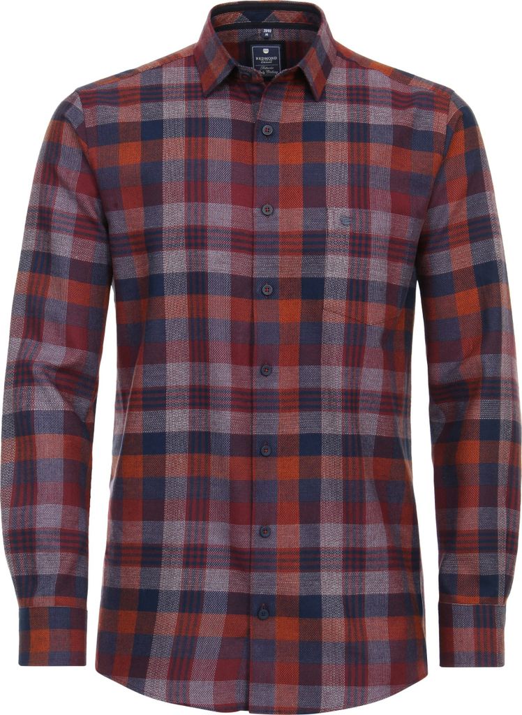 REDMOND Herren Freizeithemd Langarm Kent Comfort-Fit Flanell Rot kariert 3XL
