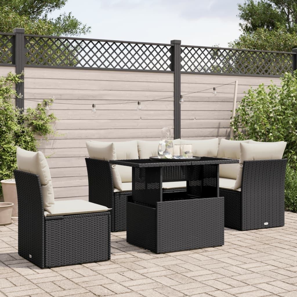 "2026 Promotion" 6-tlg. Garten-Sofagarnitur/Terrassenmöbel - mit Kissen - Schwarz Poly Rattan - Gartenmöbelset CC13075