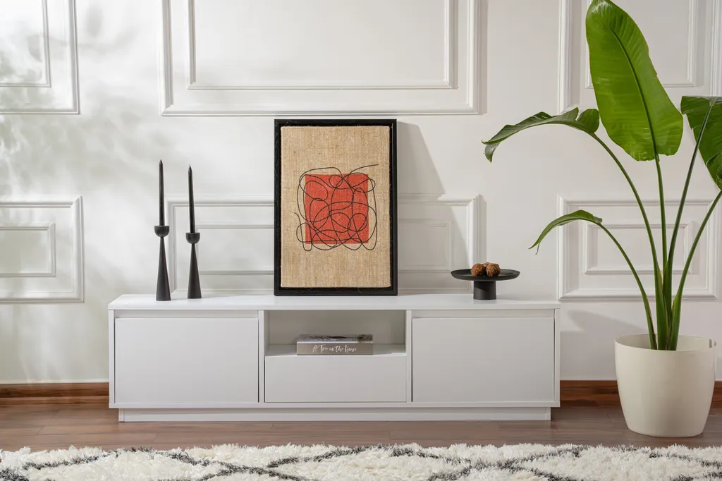 Grand Meuble TV de 160 cm pour Écran Plat Salon Blanc Naturel Vanguard