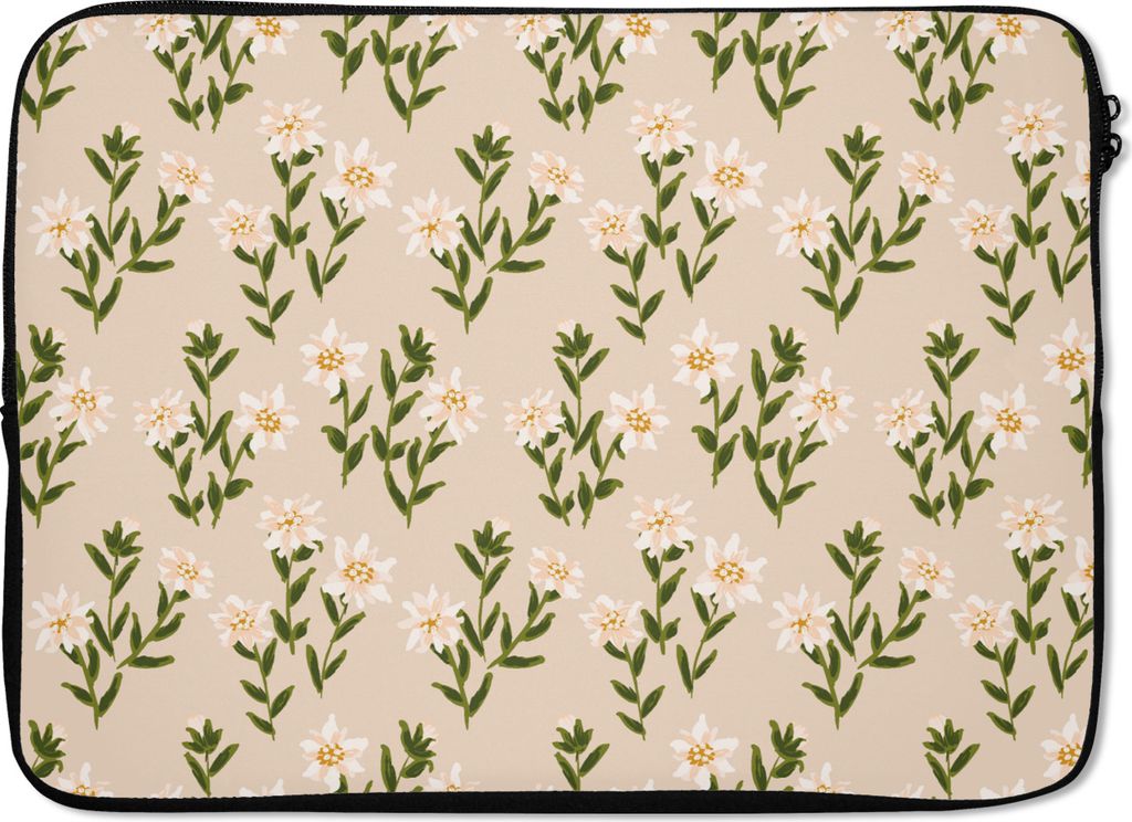 MuchoWow Laptop Hülle 14 ZollEdelweiss - Blumen - Muster Laptoptasche - Laptoptasche - Stoßsicher - Schutzhaube