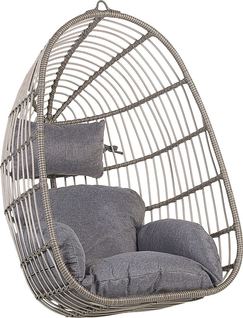 BELIANI Hängesessel Grau Rattan inkl. Kissen Outdoor Indoor Boho Stil