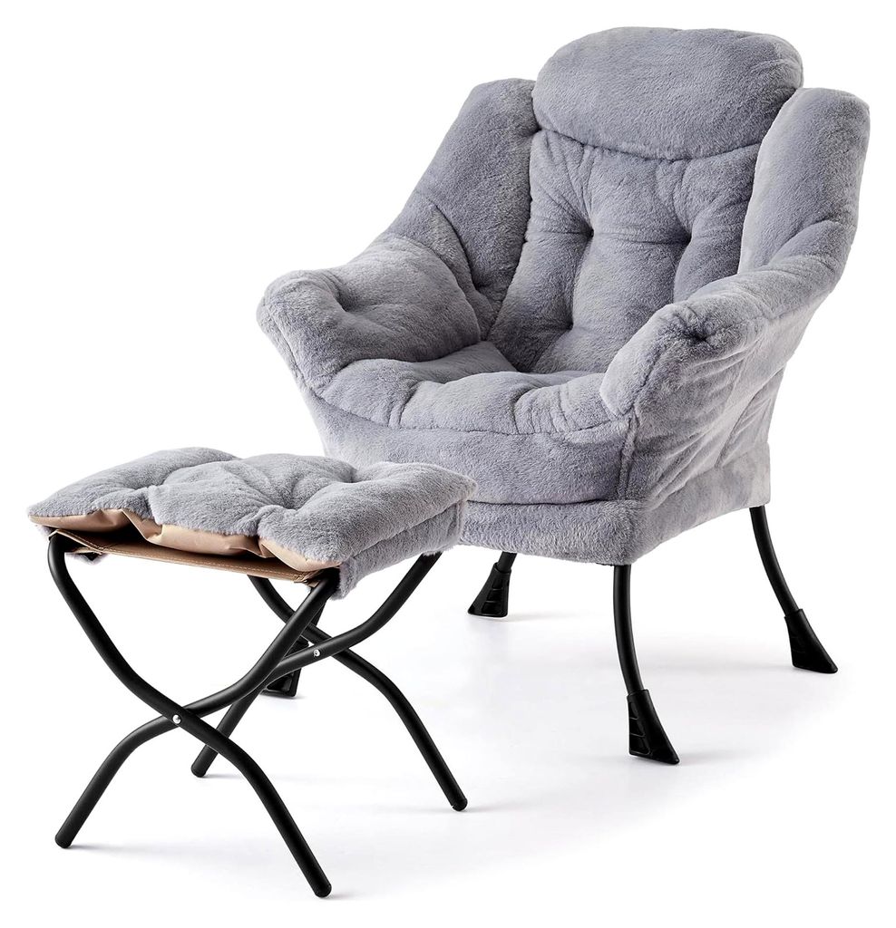 Faulstuhl mit Ottomane, großer Lounge-Sessel, bequemer Lesesessel mit klappbarer Fußstütze und Seitentasche für Wohnzimmer, Schlafzimmer und Büro