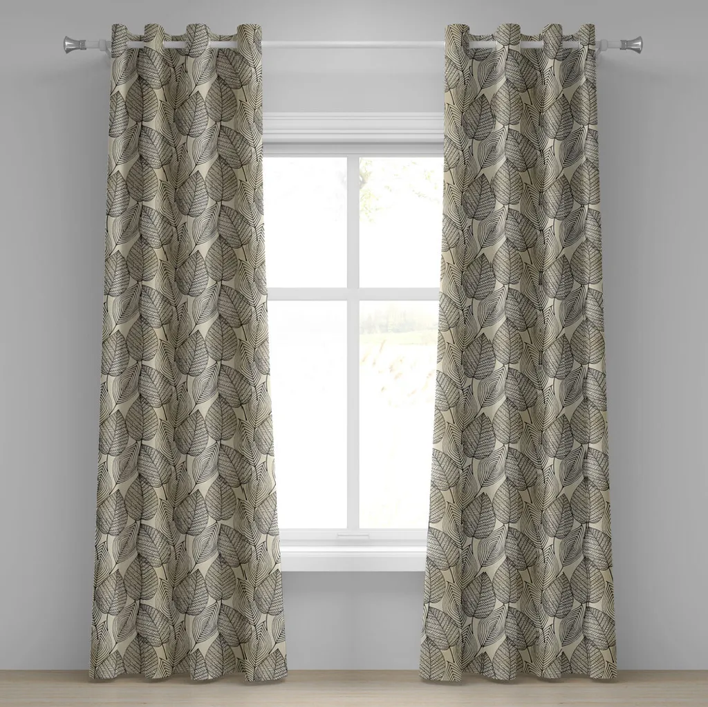 Rideaux décoratifs à 2 panneaux motif feuillage ornemental beige/noir