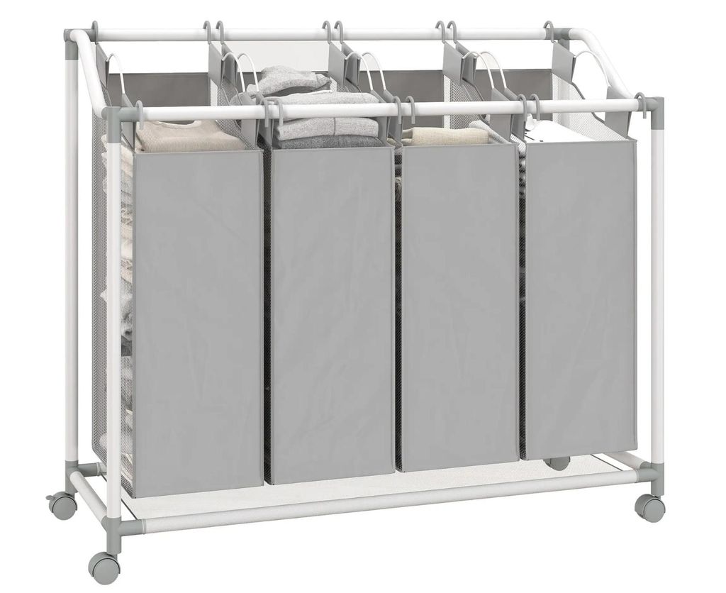 Wäschekorb mit 4 Fächer, Wäschesammler mit Rädern, herausnehmbarer Wäschesack, 97 x 38 x 81 cm,160 L