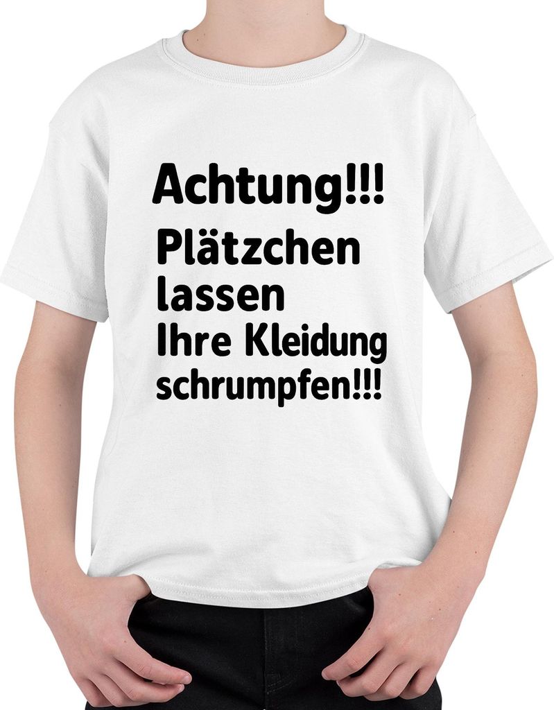 Achtung Plätzchen lassen schrumpfen Weihnachten Backen Humor Uni Kinder T-Shirt, Weiß, 140