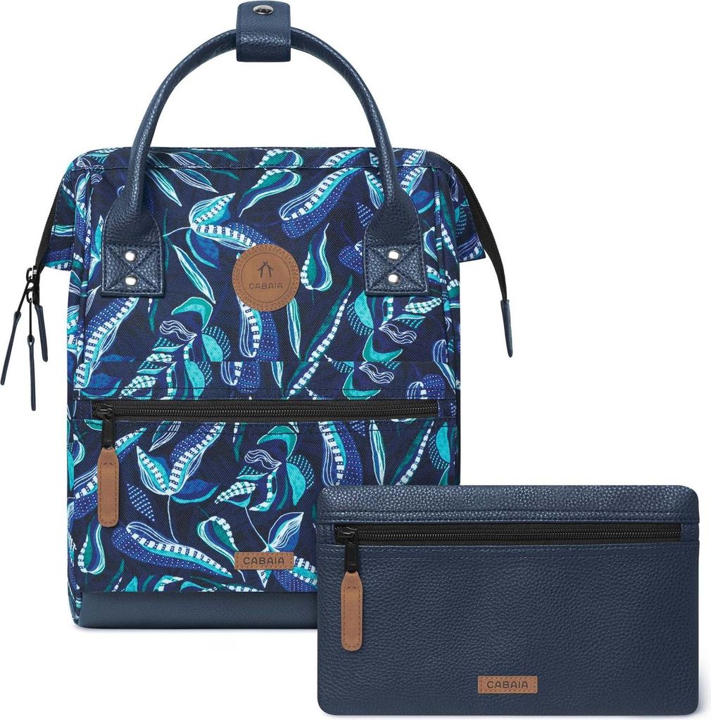 A backpack and a pouch are displayed against a white background.