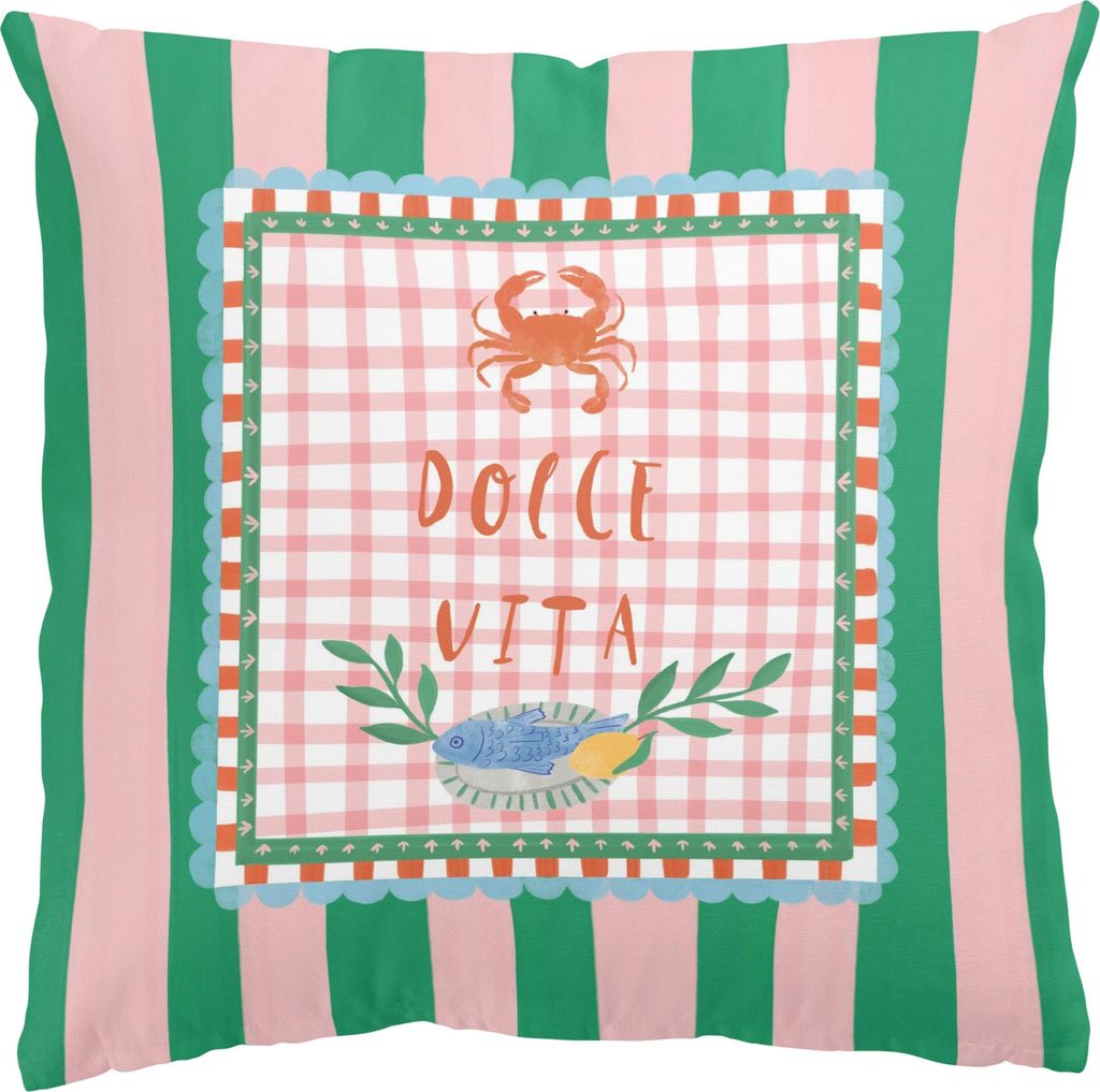 Dekokissen Kulinarisch drinnen / Indoor Zierkissen Canvas waschbar Getränke rosa Vintage Sofakissen ohne Füllung