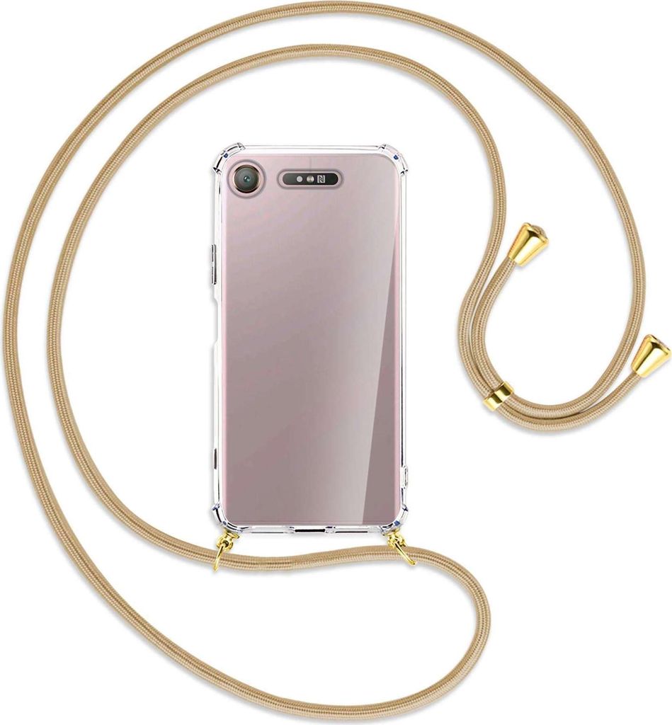 Handykette Backcover-Schutzhülle mit Band (Metall goldfarben) für Sony Xperia XZ1 - caramel