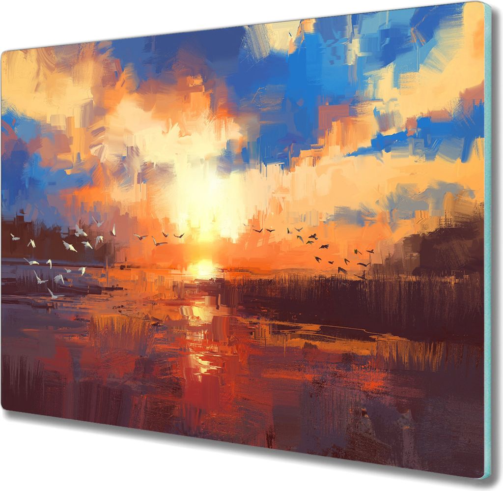 Coloray Hackbrett Küchenbrett Kochplattenabdeckung Schneidebrett Herdabdeckplatte 60x52 cm - Lake Sonnenuntergang Wolken