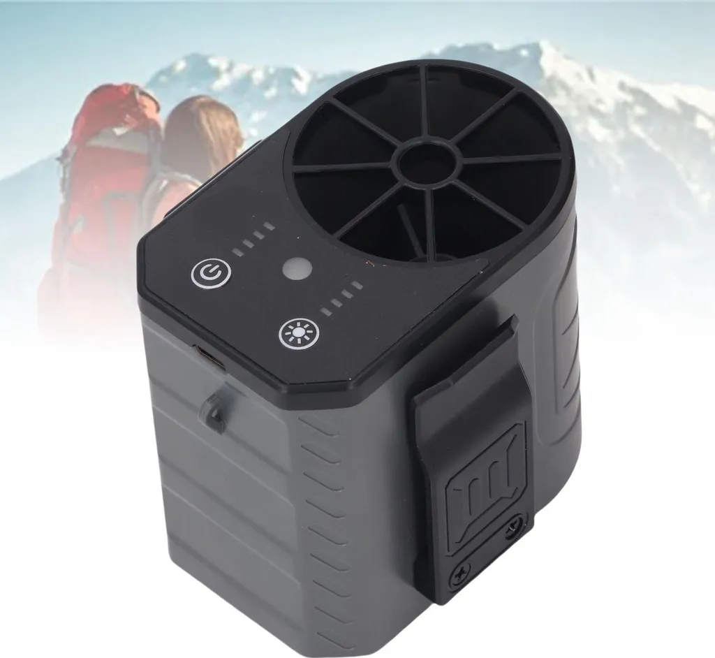 Ventilateur de taille USB 8000mAh portable 4 vitesses avec LED noir - 5