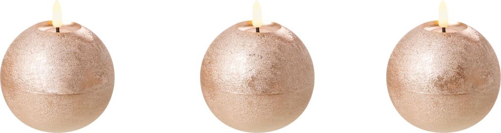 BELIANI LED-Kerzen 3er Set Gold Echtwachs mit Flackernder Flamme Flackerlicht Batteriebetrieben Indoor LED Weihnachtsbeleuchtung LED-Stumpenkerzen