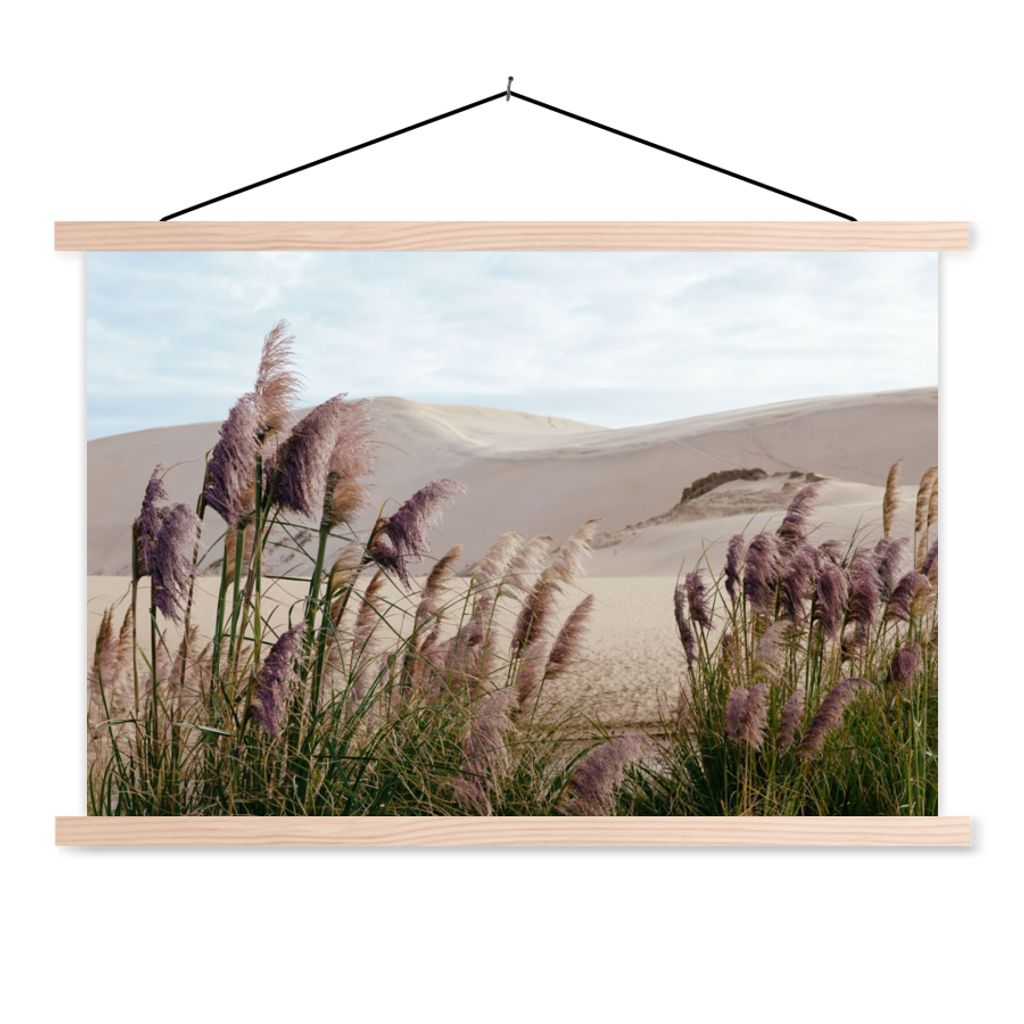 MuchoWow Textilposter Pampasgras - Sand - Pflanzen - Düne 60x40 cm mit holzfarbenen Rahmen - Bilder