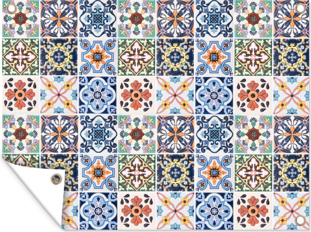 MuchoWow 80x60 cm Outdoor-Poster Gartendeko Sichtschutz Garten Poster für den Garten Design - Blumen - Orange - Blau - Abstrakt