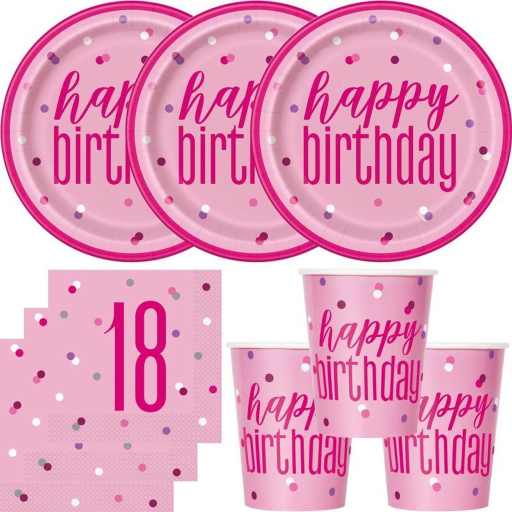 18. Geburtstag Partyset Einweggeschirr rosa pink 48 tlg. Produktbild 