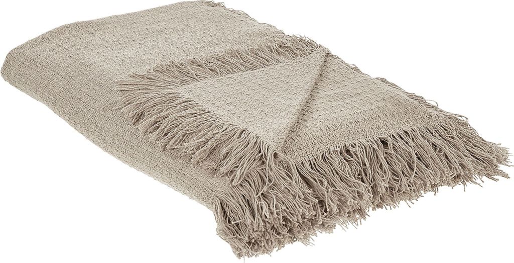 BELIANI Tagesdecke Taupe Baumwolle 220x240 cm mit Fransen Modern Schlafzimmer Wohnzimmer Dekodecke Sofadecke Überwurf für Sofa Bett Sessel