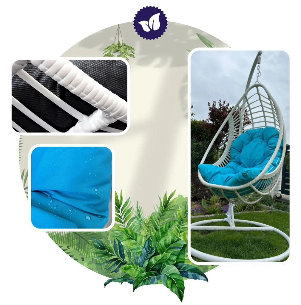 Fauteuil suspendu robuste et imperméable pour jardin blanc et bleu