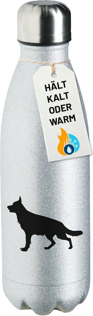 Huuraa Trinkflasche Deutscher Schäferhund Silhouette 500ml Silver Edelstahl Wasserflasche Trinkflasche Geschenkidee