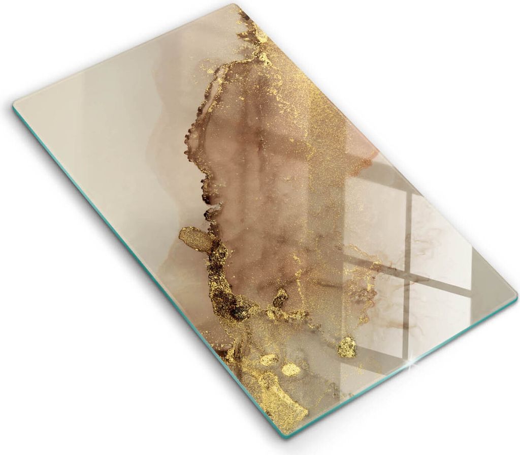 Glasschneideplatte - Herdabdeckplatte - 30x52 cm - Schneidebrett - Spritzschutz - Abstraktion Gold