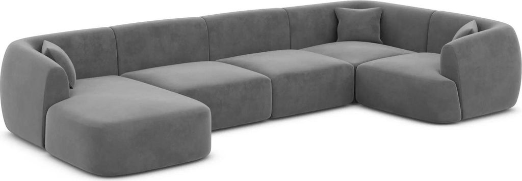 Samtstoff U-Form XL Wohnlandschaft Elvira Dunkelgrau Links