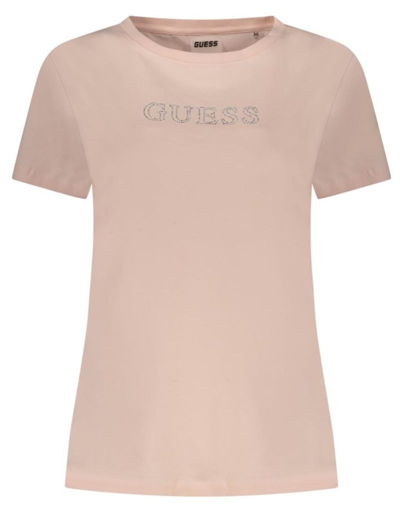 Damen Rosa Kurzarm-T-Shirt mit Strass & Baumwolle Rundhals