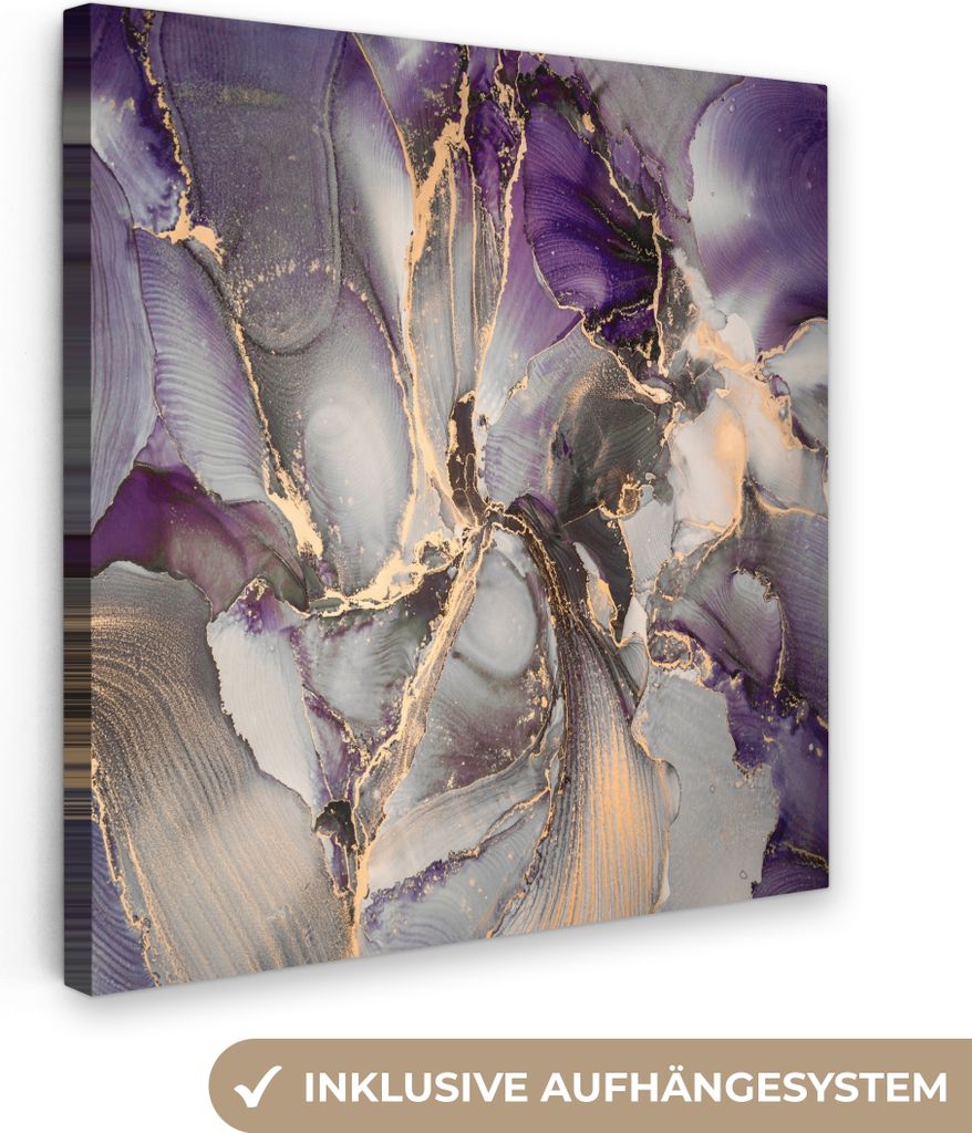 MuchoWow - Leinwandbilder - Gold - Lila - Marmor, Wandbild, Wanddeko Bilder Wohnzimmer, 20x20 cm