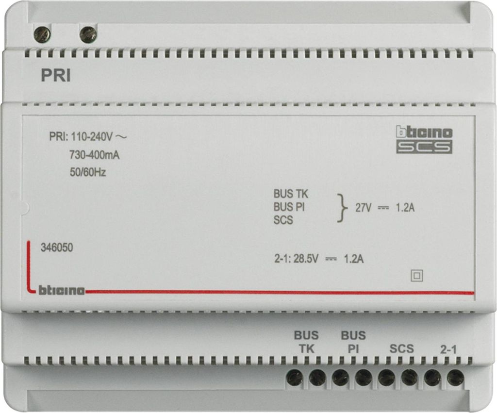 Bticino Reiheneinbau-Netzgerät, 2-Draht für Audio- und Video-Türsprechanlagen, integr. Videoadapter, für Verteilereinbau, 3 BUS-Anschlüsse, 6 ...