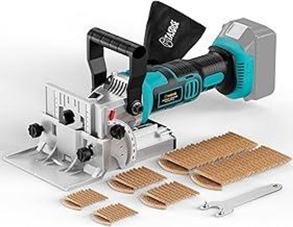 TASDISE Akku-Nutfräser Kompatibel Mit Makita 18V Akku, 11000 U/Min, 6-Stufen-Tiefeneinstellung, 0-90° Schnitt, Akku-Flachdübelfräse Mit Staubbe...