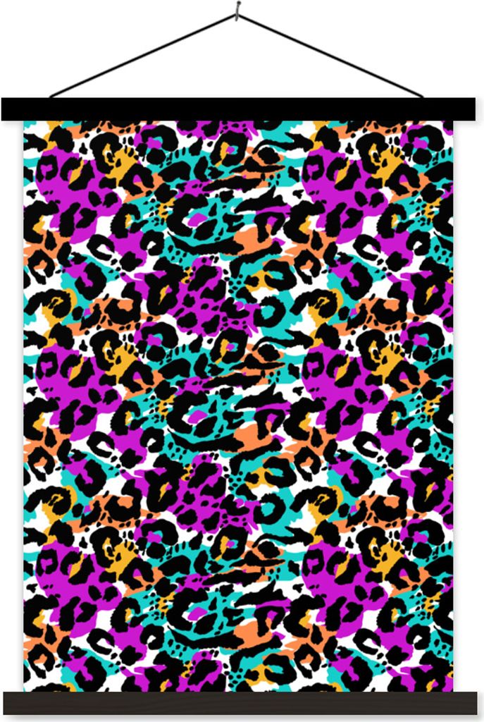 MuchoWow Textilposter Pantherdruck - Schwarz - Farbenfroh 40x53 cm mit schwarzem Rahmen - Abbildung