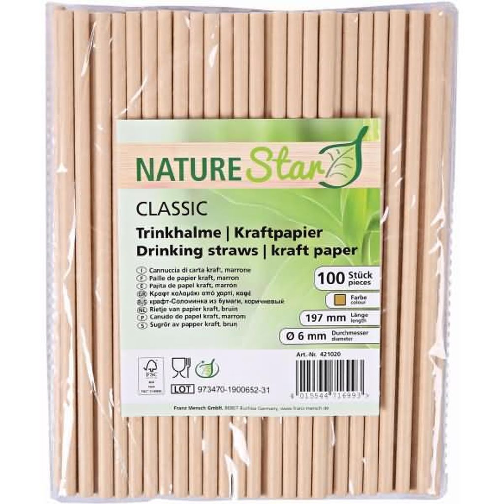 NATURE Star Papiertrinkhalme Classic 197 mm braun 100 Stück