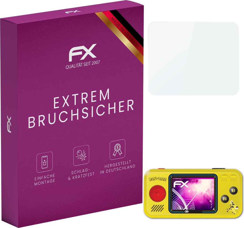 atFoliX FX-Hybrid-Glass Displayfolie kompatibel mit My Arcade Pac-Man Pocket Player Glasfolie