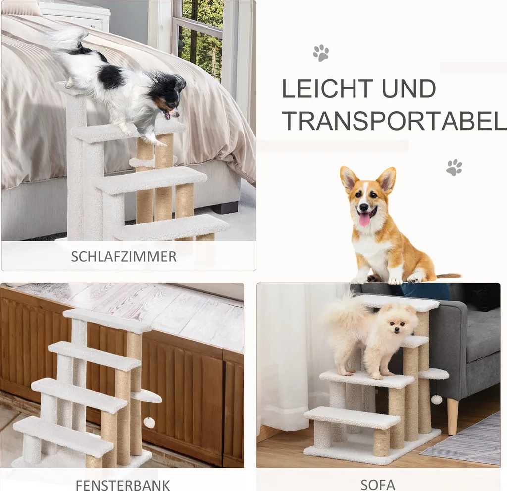 Escalier animaux 4 marches blanc : stop aux sauts dangereux